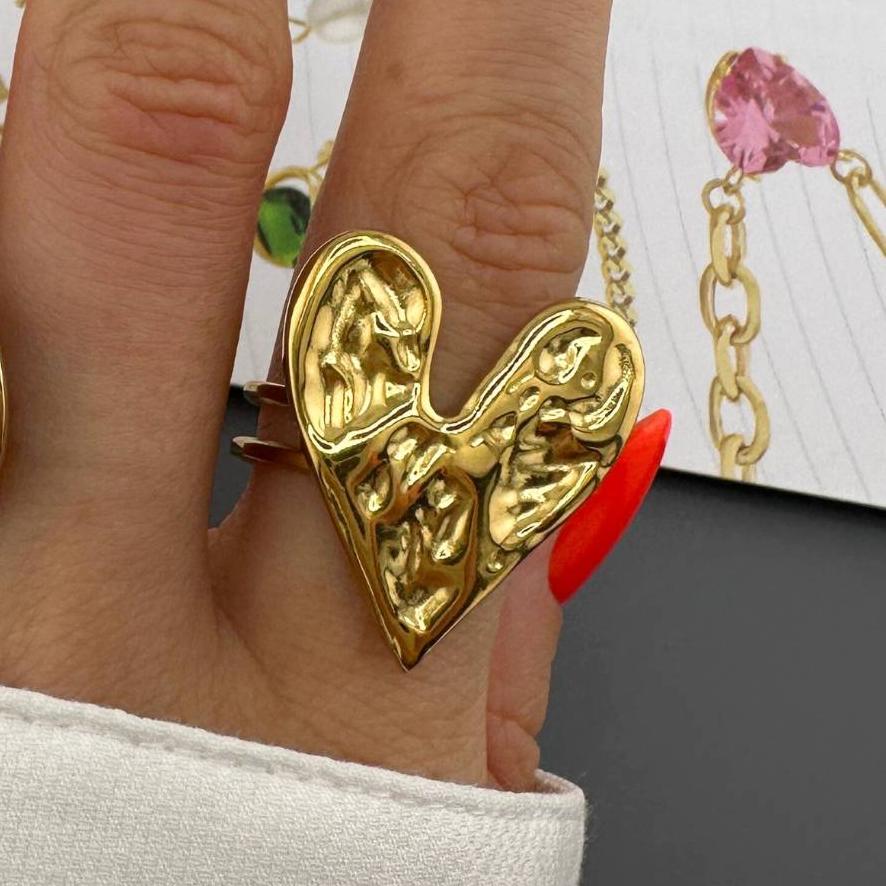 18K Gold-Plated Stainless Steel Heart Shaped Finger Ring