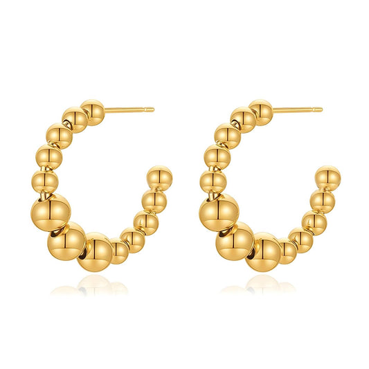 18K Gold-Plated Stainless Steel Beaded Hoop Earrings