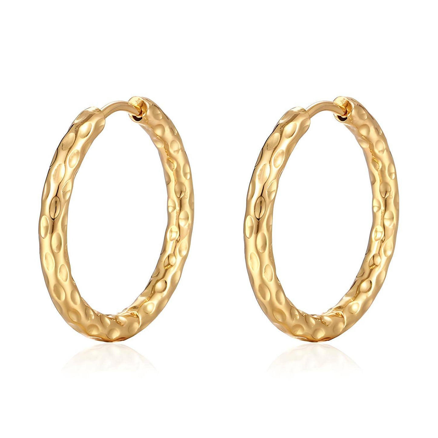 18K Gold-Plated Stainless Steel Hammered Hoop Earrings