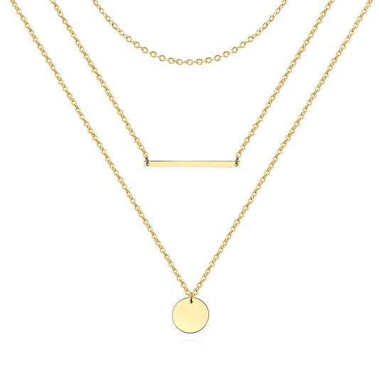 18K Gold-Plated Stainless Steel Multi-Layer Bar and Disc Necklace