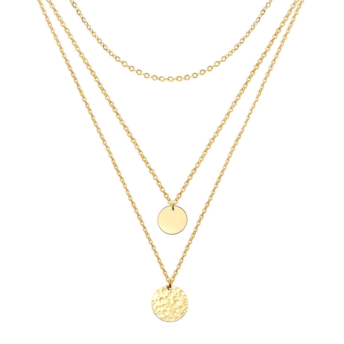 18K Gold-Plated Stainless Steel Multi-Layer 2-Disc Necklace