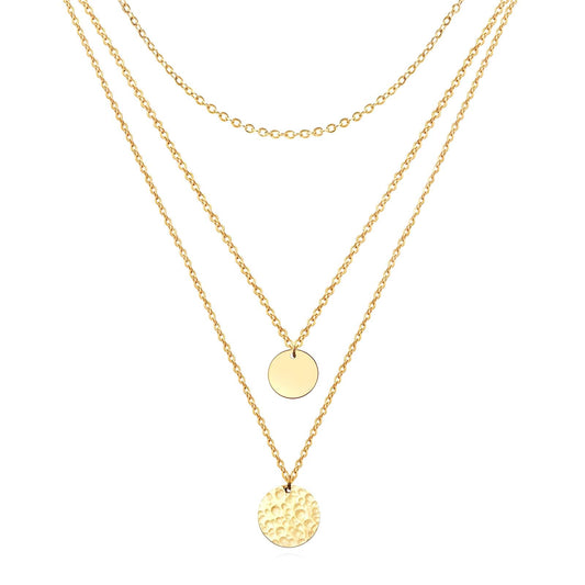 18K Gold-Plated Stainless Steel Multi-Layer 2-Disc Necklace