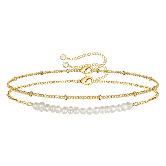 18K Gold-Plated Stainless Steel Double Line Rough Pearl Bracelet