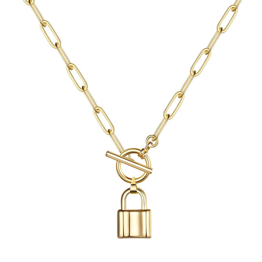 18K Gold-Plated Stainless Steel Lock Pendant Necklace