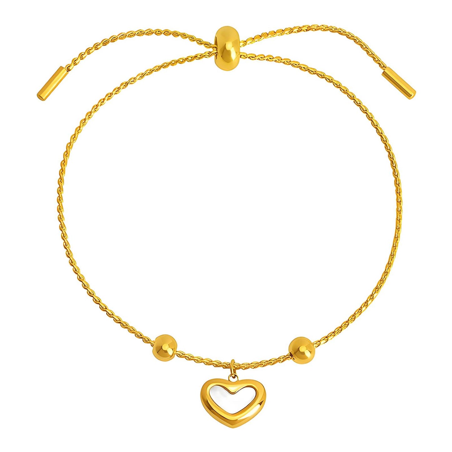 18K Gold-Plated Stainless Steel Heart Charm Bracelet