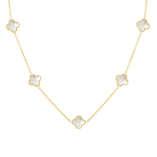 18K Gold-Plated Stainless Steel White Four-Leaf Clover Necklace