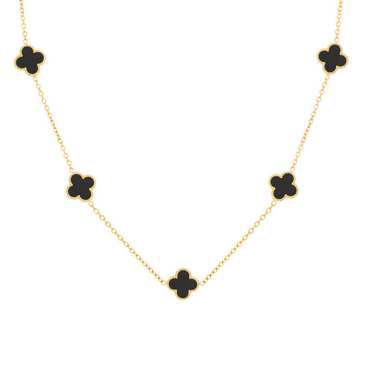 18K Gold-Plated Stainless Steel Black Four-Leaf Clover Necklace