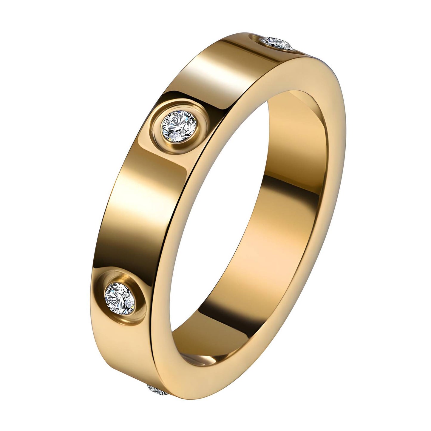 18K Gold-Plated Stainless Steel Love Ring with Three Diamonds