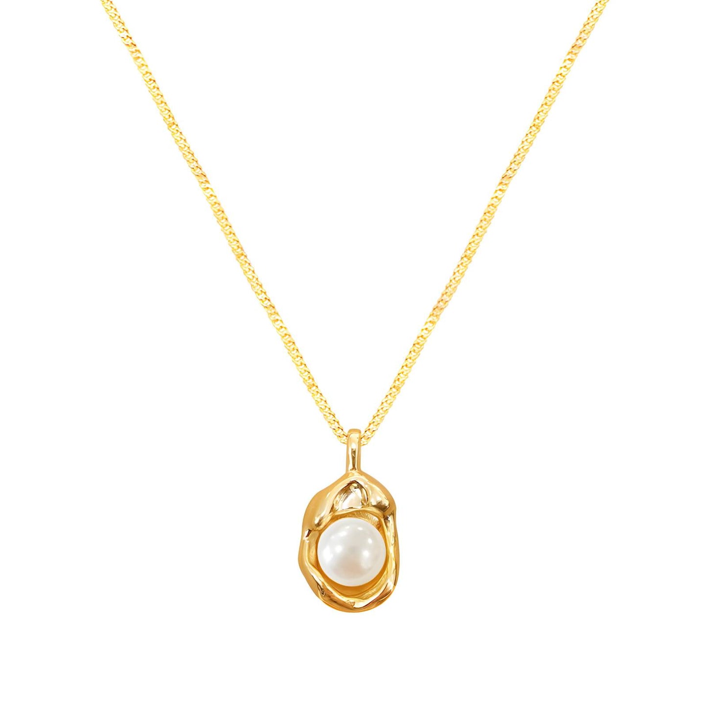 18K Gold-Plated Stainless Steel White Pearl Oyster Necklace