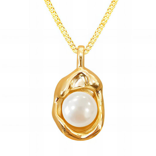 18K Gold-Plated Stainless Steel White Pearl Oyster Necklace