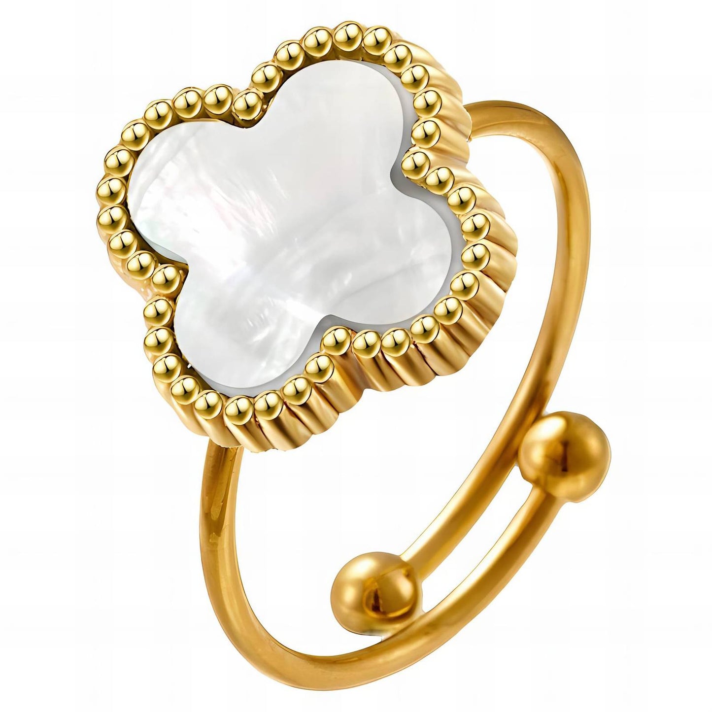 18K Gold-Plated Stainless Steel Lucky Four-Leaf Clover Finger Ring