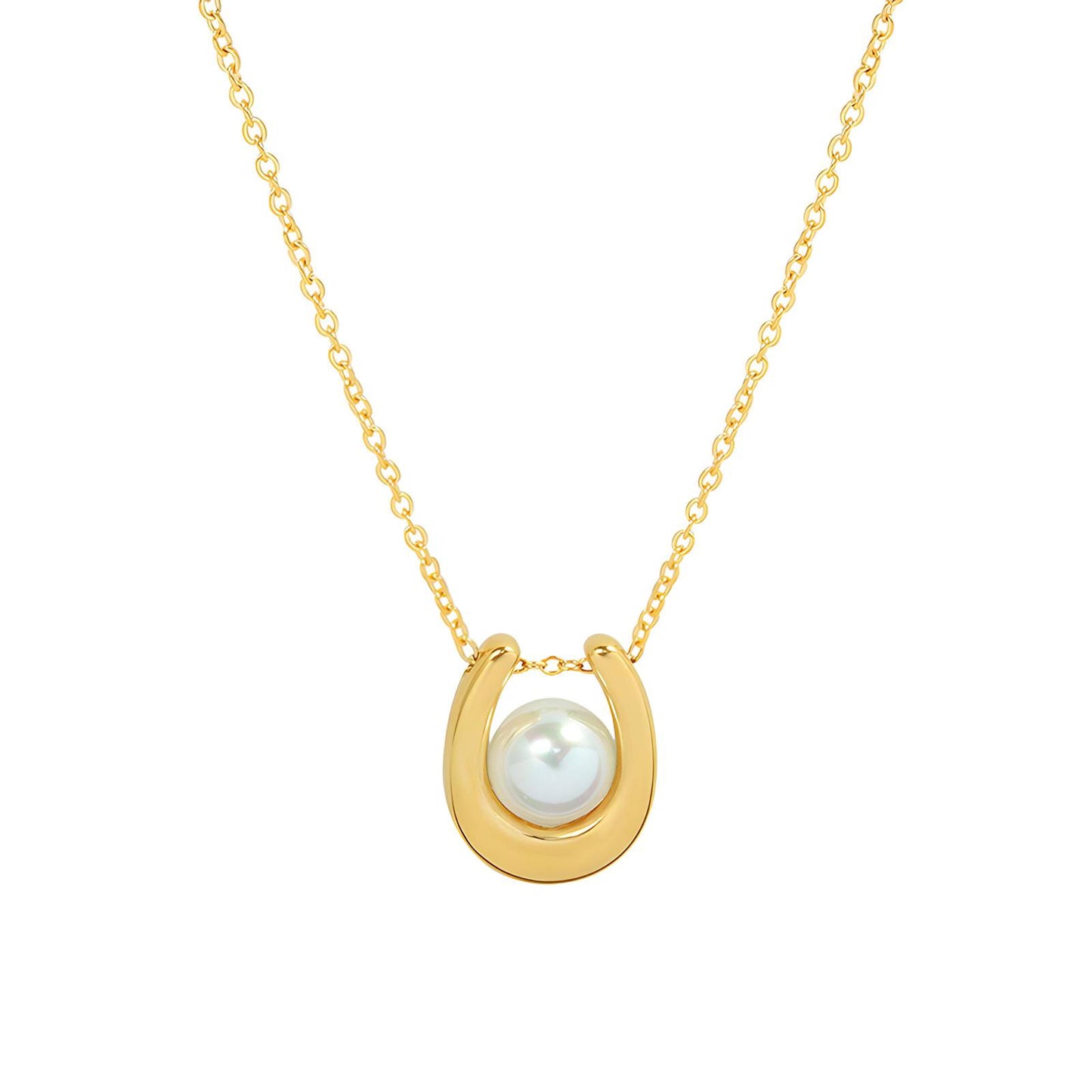 18K Gold-Plated Stainless Steel U-Shaped Pearl Necklace