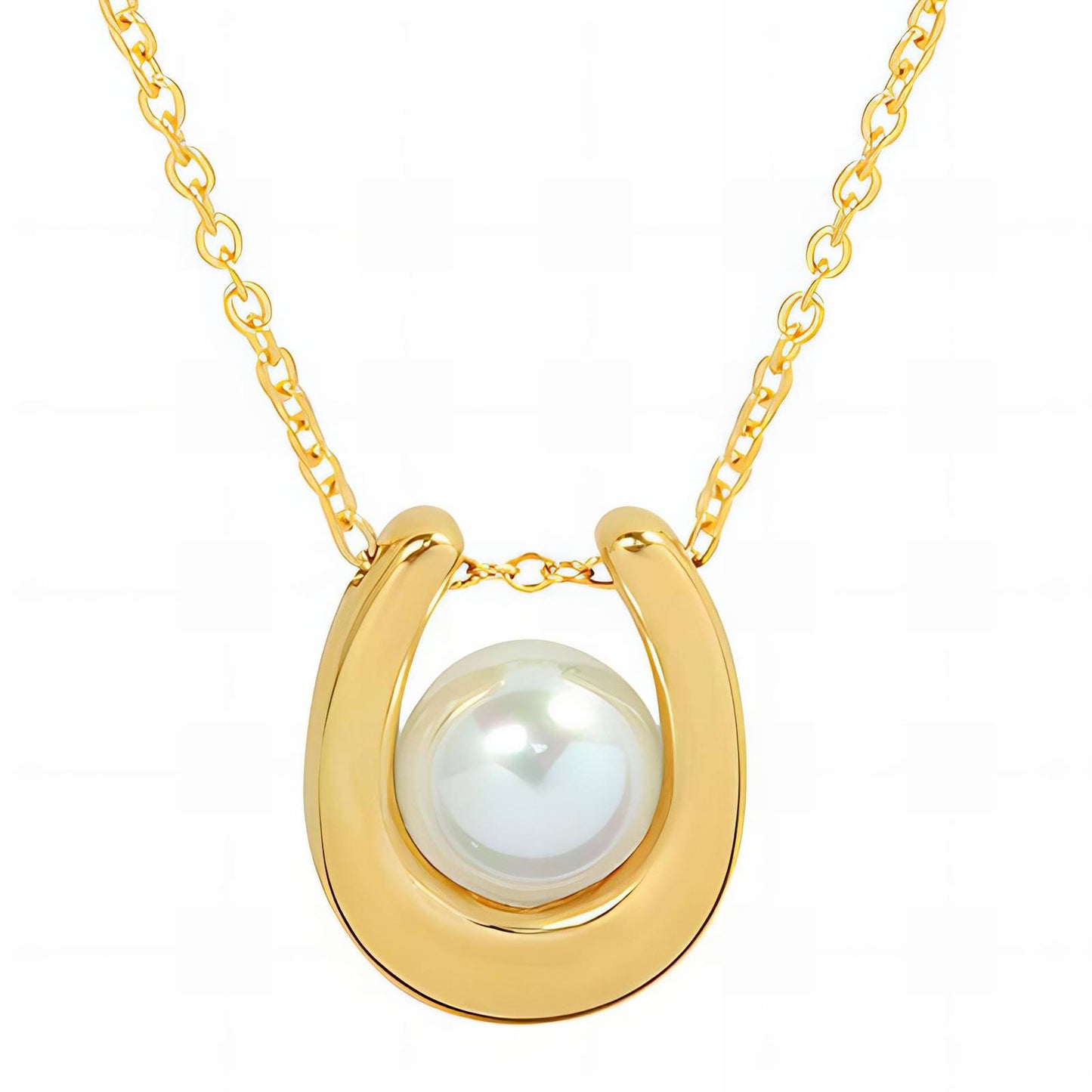 18K Gold-Plated Stainless Steel U-Shaped Pearl Necklace