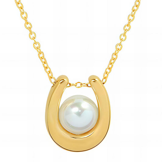 18K Gold-Plated Stainless Steel U-Shaped Pearl Necklace