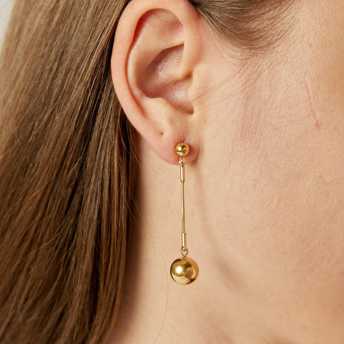 18K Gold-Plated Stainless Steel Golden Ball Earrings