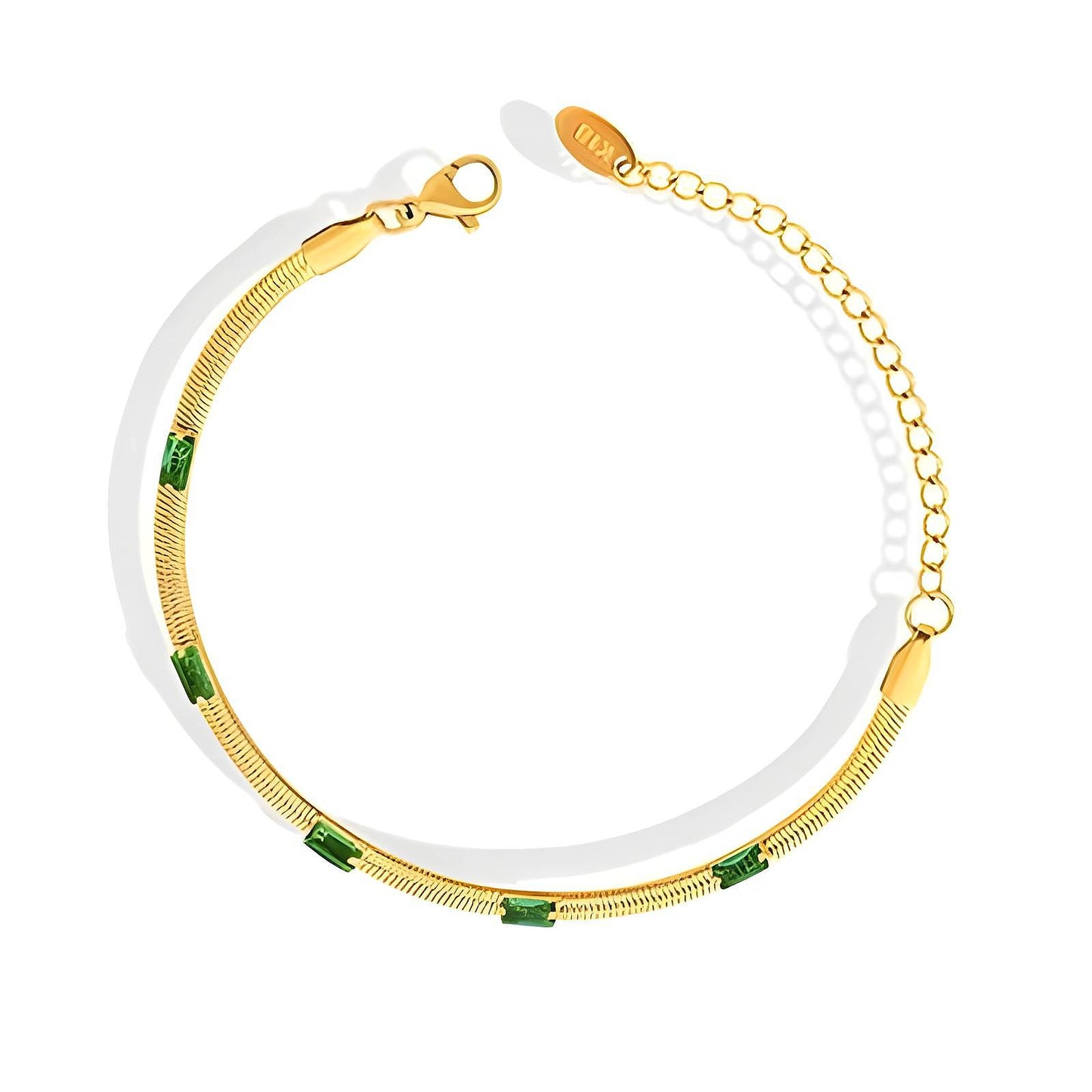 18K Gold-Plated Stainless Steel Emerald Studded Bracelet