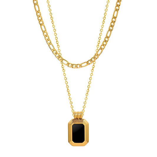 18K Gold-Plated Stainless Steel Black Stone Layered Necklace