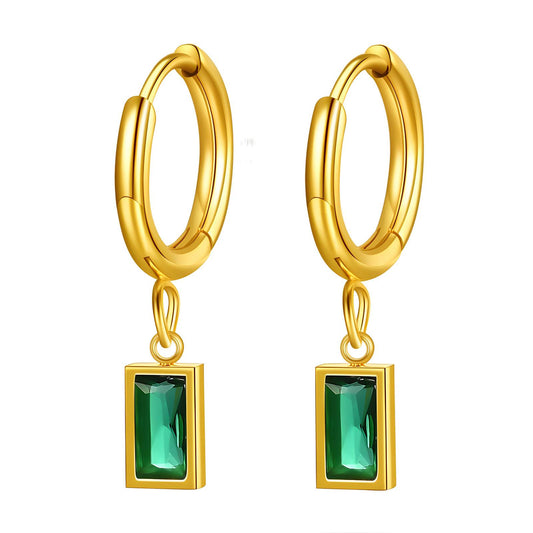 18K Gold-Plated Stainless Steel Emerald Green Baguette Cubic Earrings