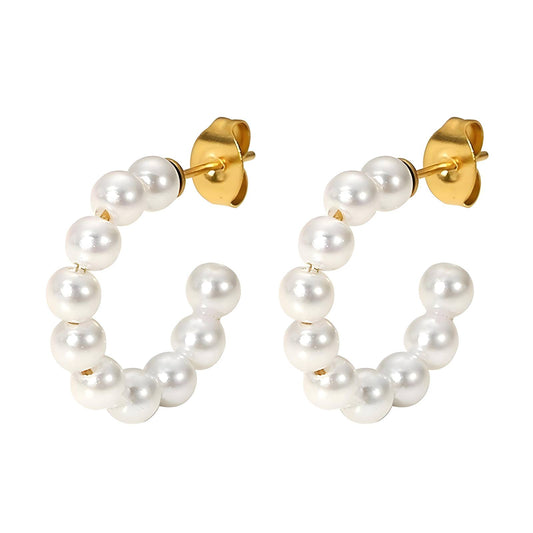 18K Gold-Plated Stainless Steel Glam Pearl Hoop Earrings