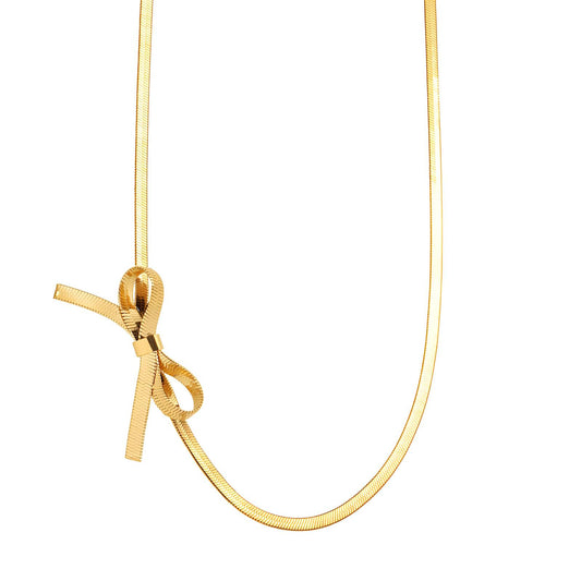 18K Gold-Plated Stainless Steel Bow Charm Necklace