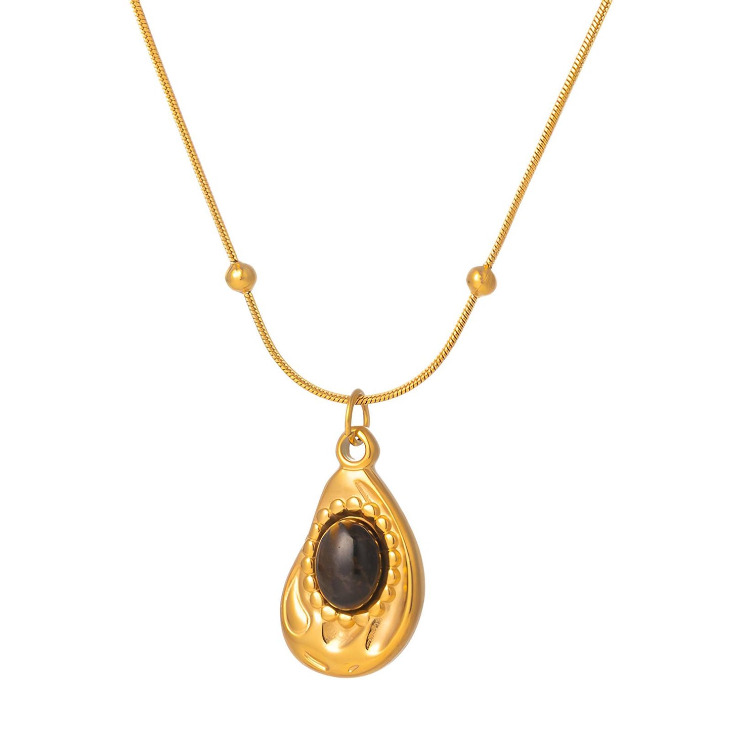 18K Gold-Plated Stainless Steel Tiger Stone Cashew Drop Necklace