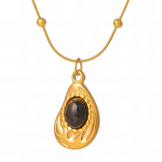 18K Gold-Plated Stainless Steel Tiger Stone Cashew Drop Necklace