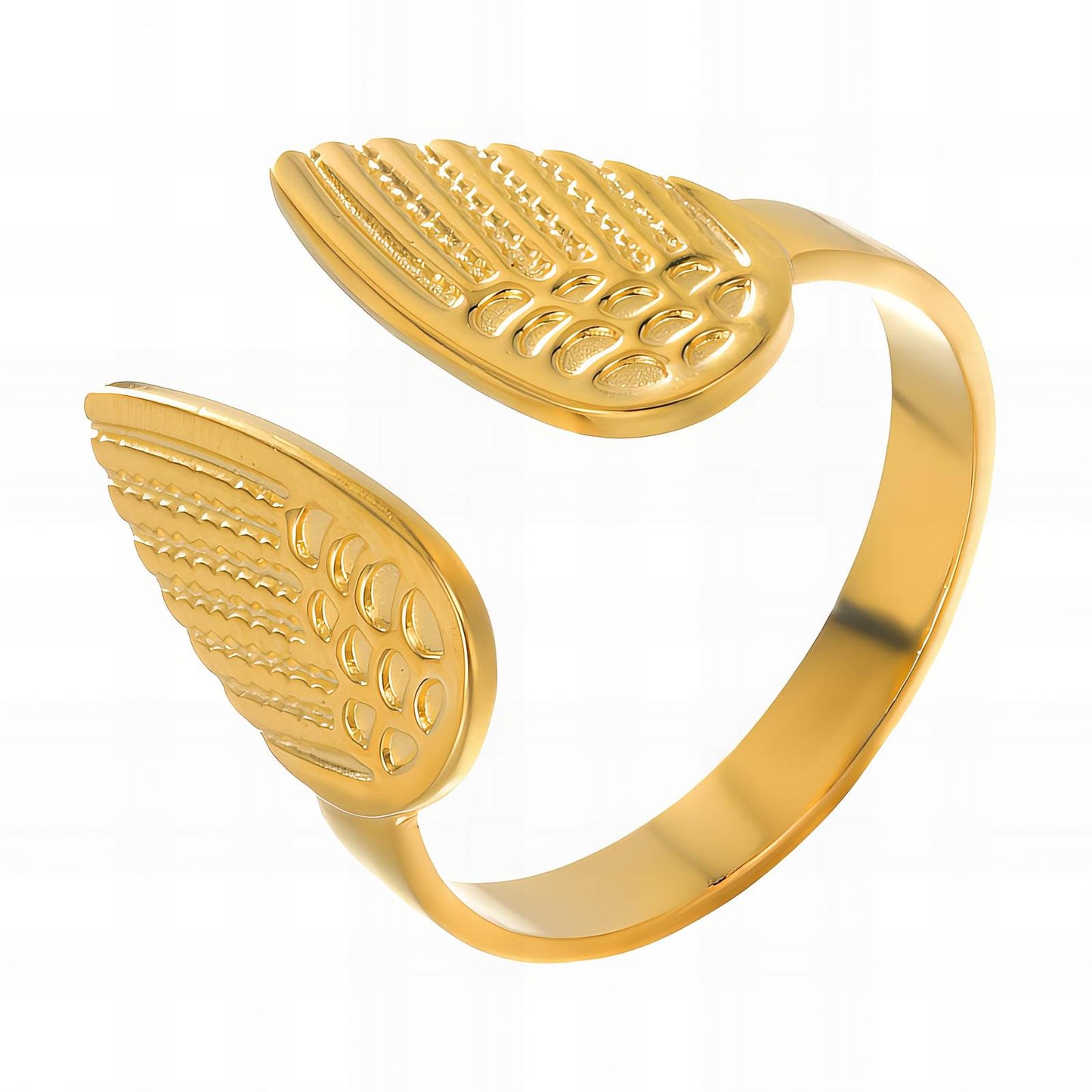 18K Gold-Plated Stainless Steel Angel Wing Ring