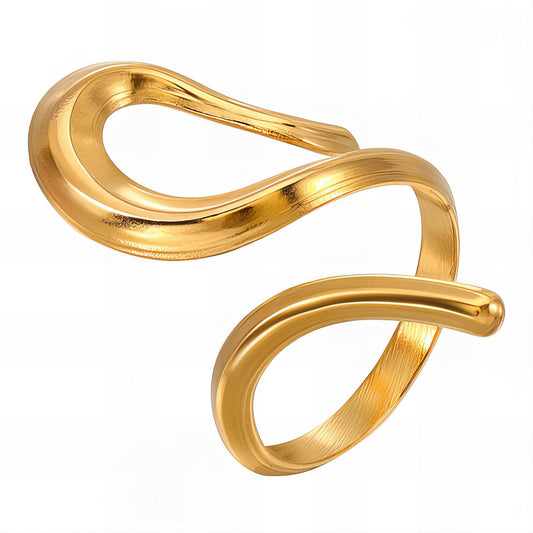 18K Gold-Plated Stainless Steel Fluid Wave Ring