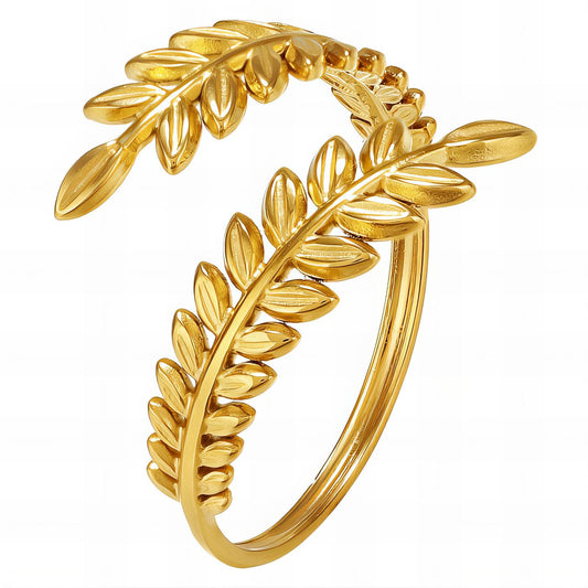 18K Gold-Plated Stainless Steel Leafy Finger Ring