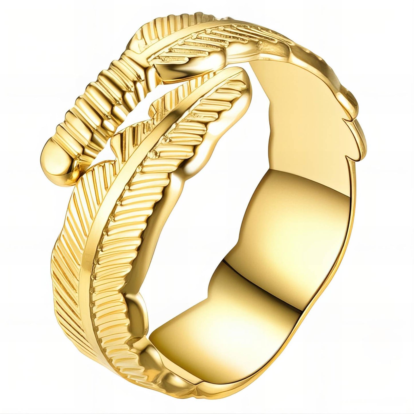 18K Gold-Plated Stainless Steel Leaf Design Finger Ring