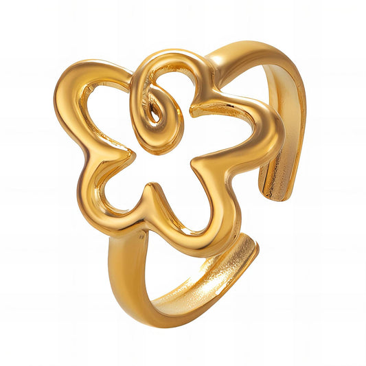 18K Gold-Plated Stainless Steel Flower Finger Ring