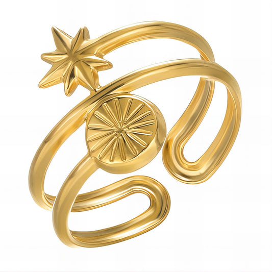 18K Gold-Plated Stainless Steel Blooming Flower Finger Ring