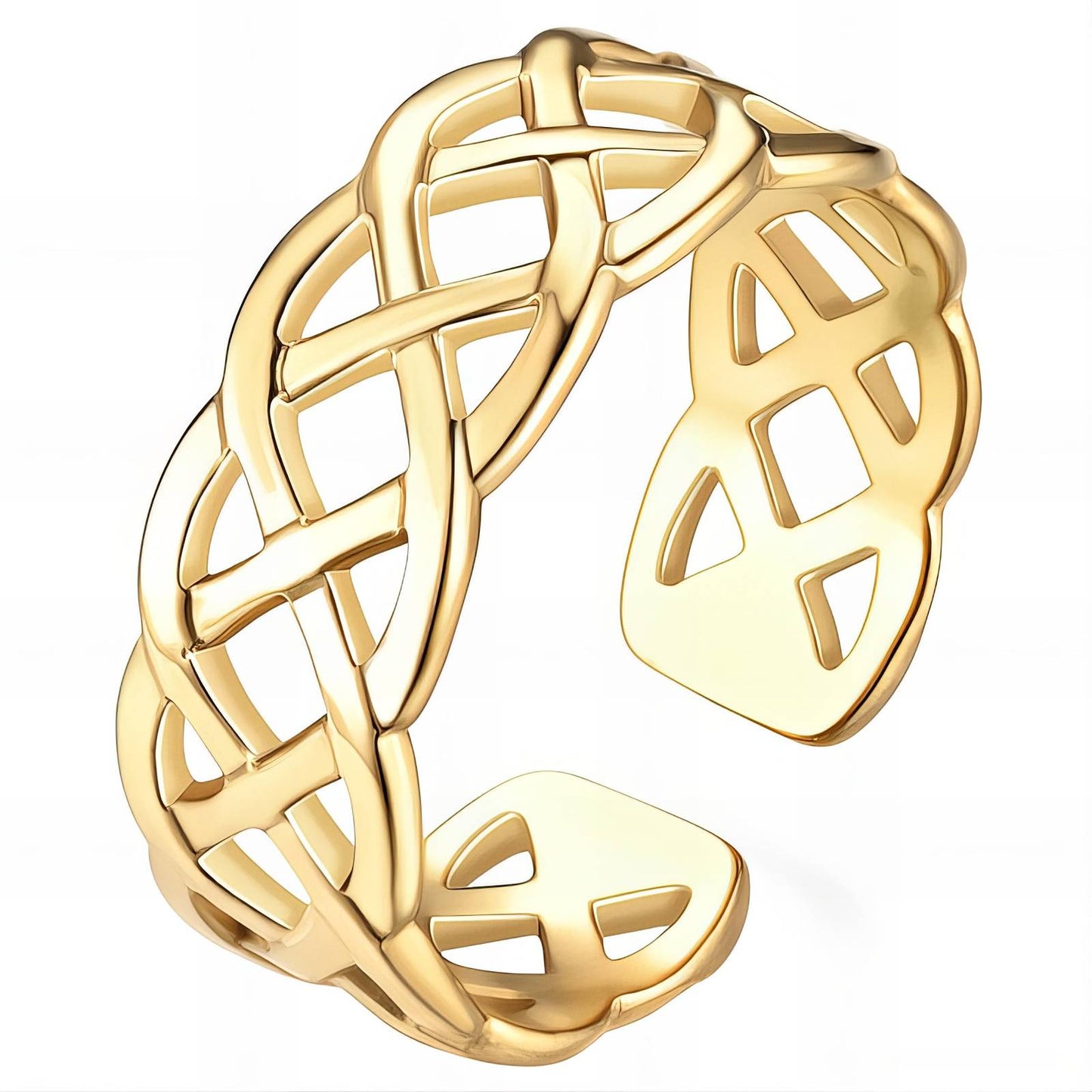 18K Gold-Plated Stainless Steel Grids Cuff Ring