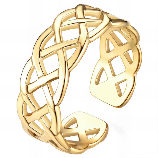 18K Gold-Plated Stainless Steel Grids Cuff Ring