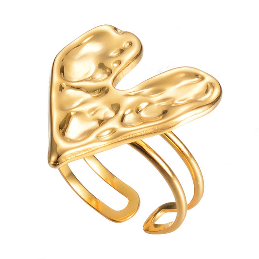 18K Gold-Plated Stainless Steel Heart Shaped Finger Ring