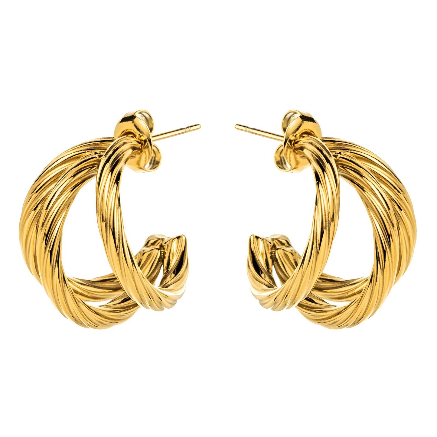 18K Gold-Plated Stainless Steel Twisted Rope Hoop Earrings