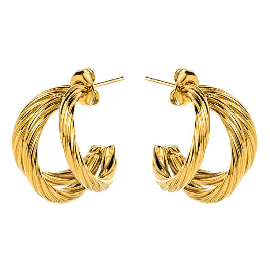 18K Gold-Plated Stainless Steel Twisted Rope Hoop Earrings