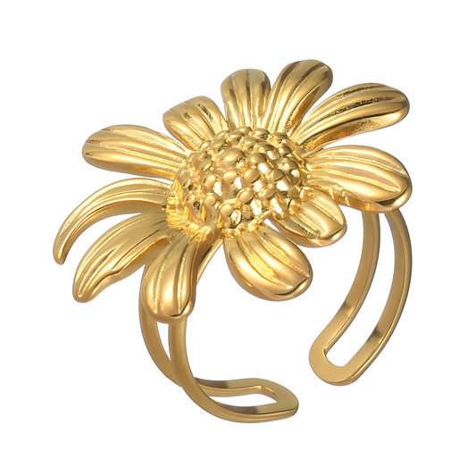 18K Gold-Plated Stainless Steel Floral Design Finger Ring