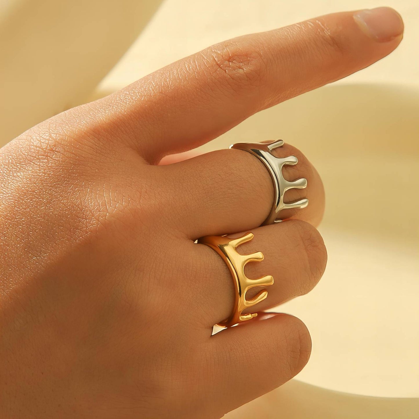 18K Gold-Plated Stainless Steel Lava Crown Ring