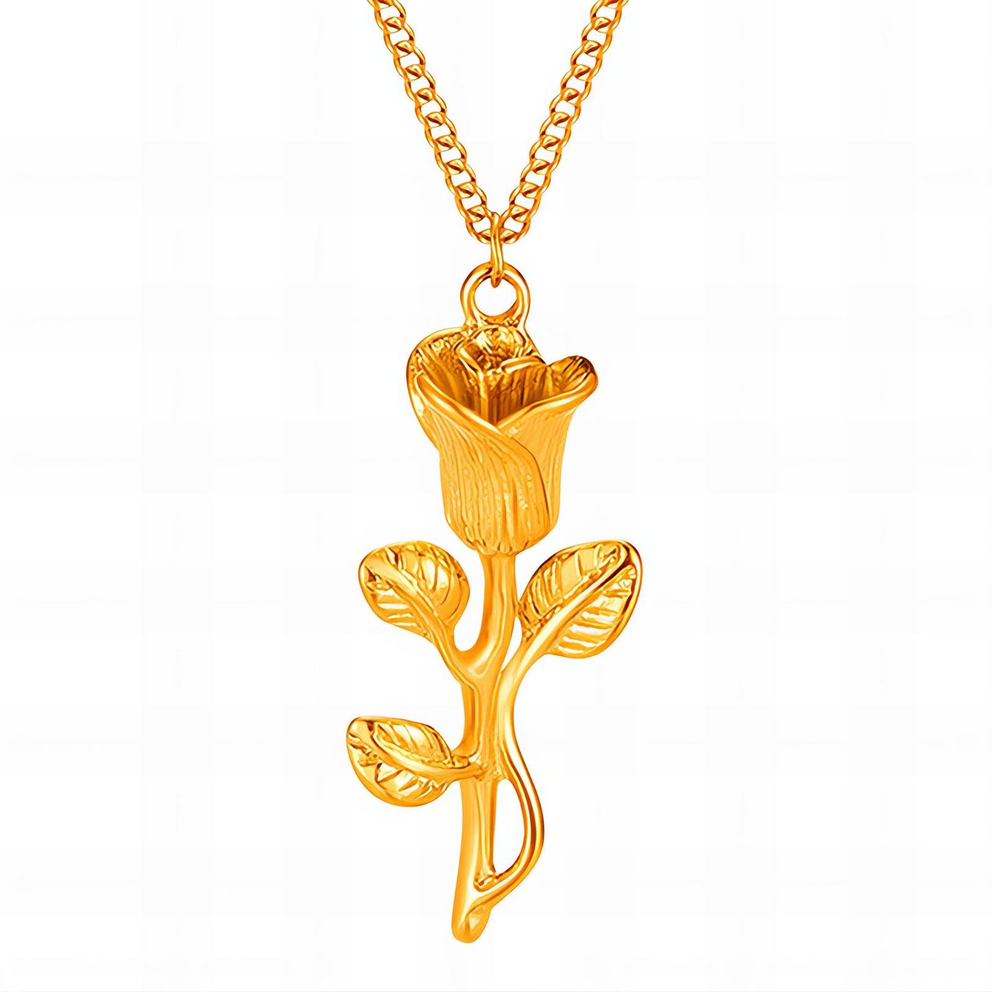 18K Gold-Plated Stainless Steel Rose Pendant Necklace